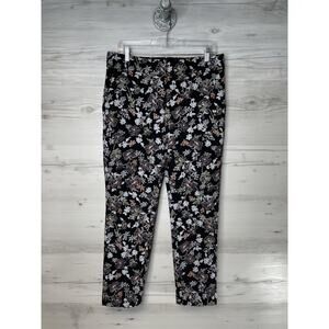 LOFT Pants Womens 6 Black Floral Marisa‎ Slim Fit Stretch Trousers Dress Modern